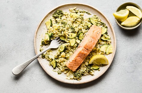 Image of "Baked salmon and courgette orzotto"