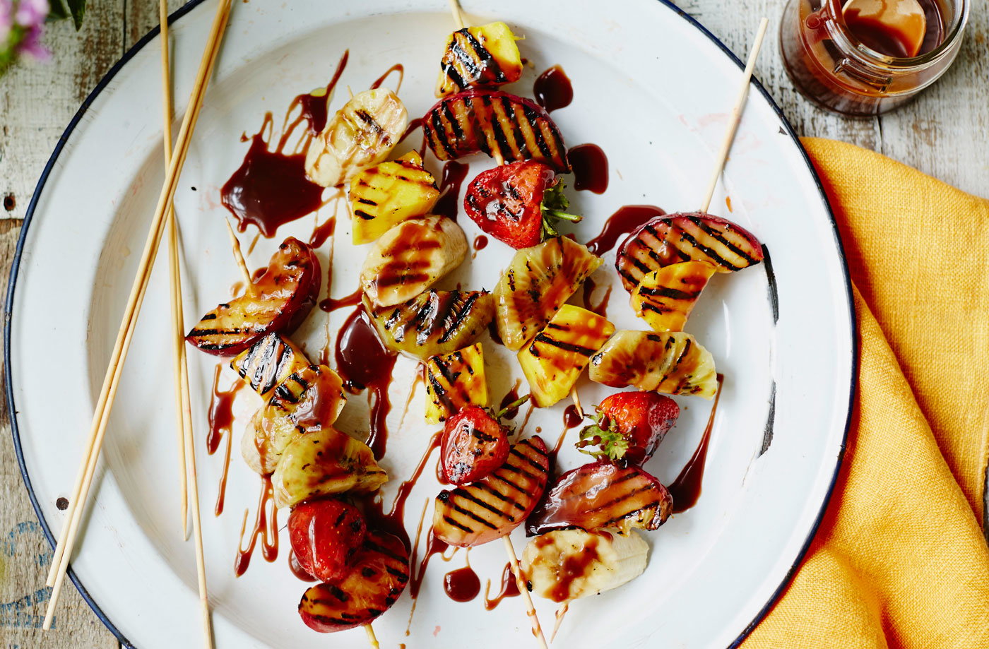 Barbecued fruit kebabs