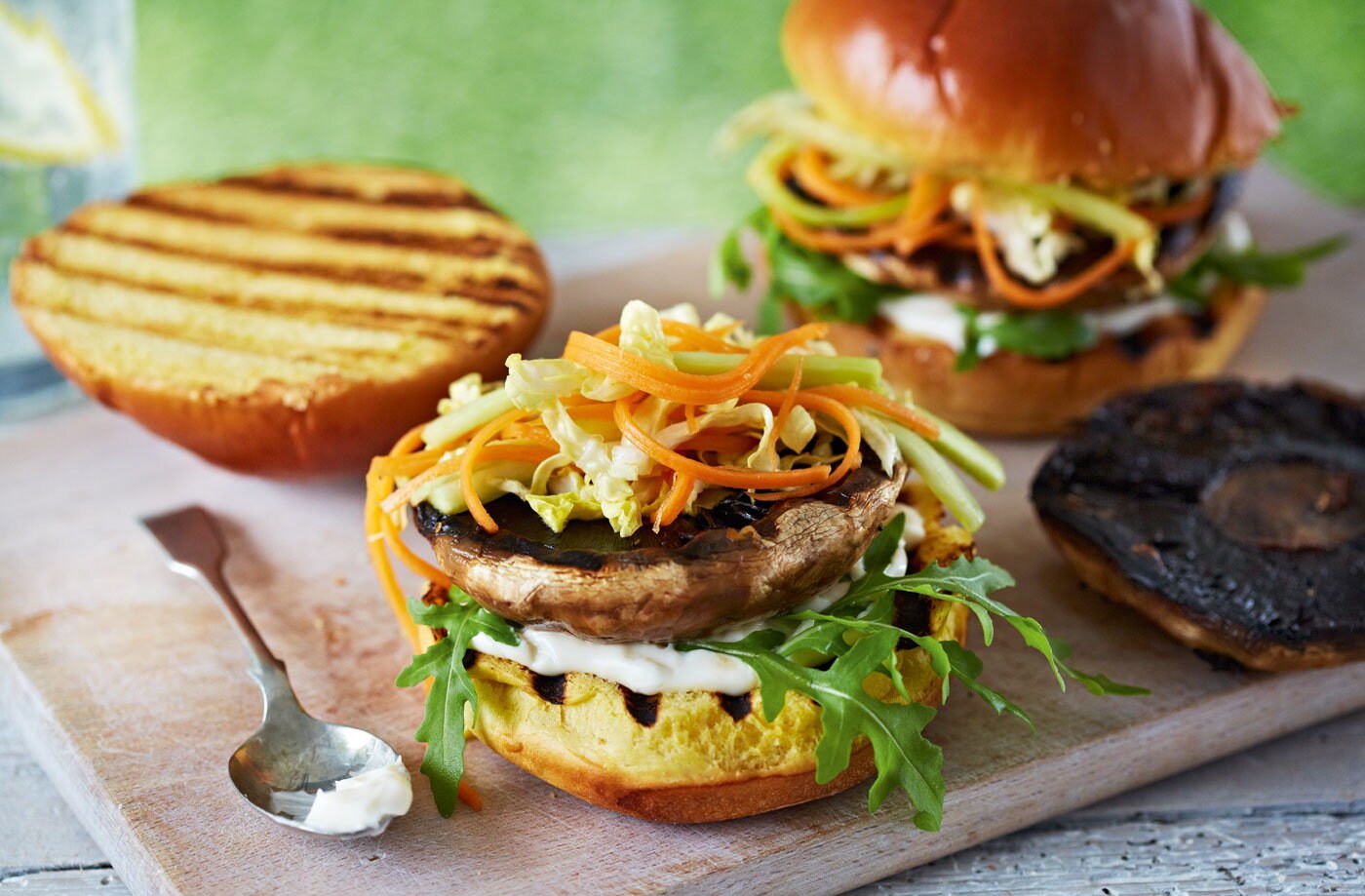 Mushroom burgers with Asian-style slaw