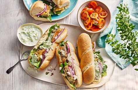 Image of "Greek-style crispy aubergine subs"
