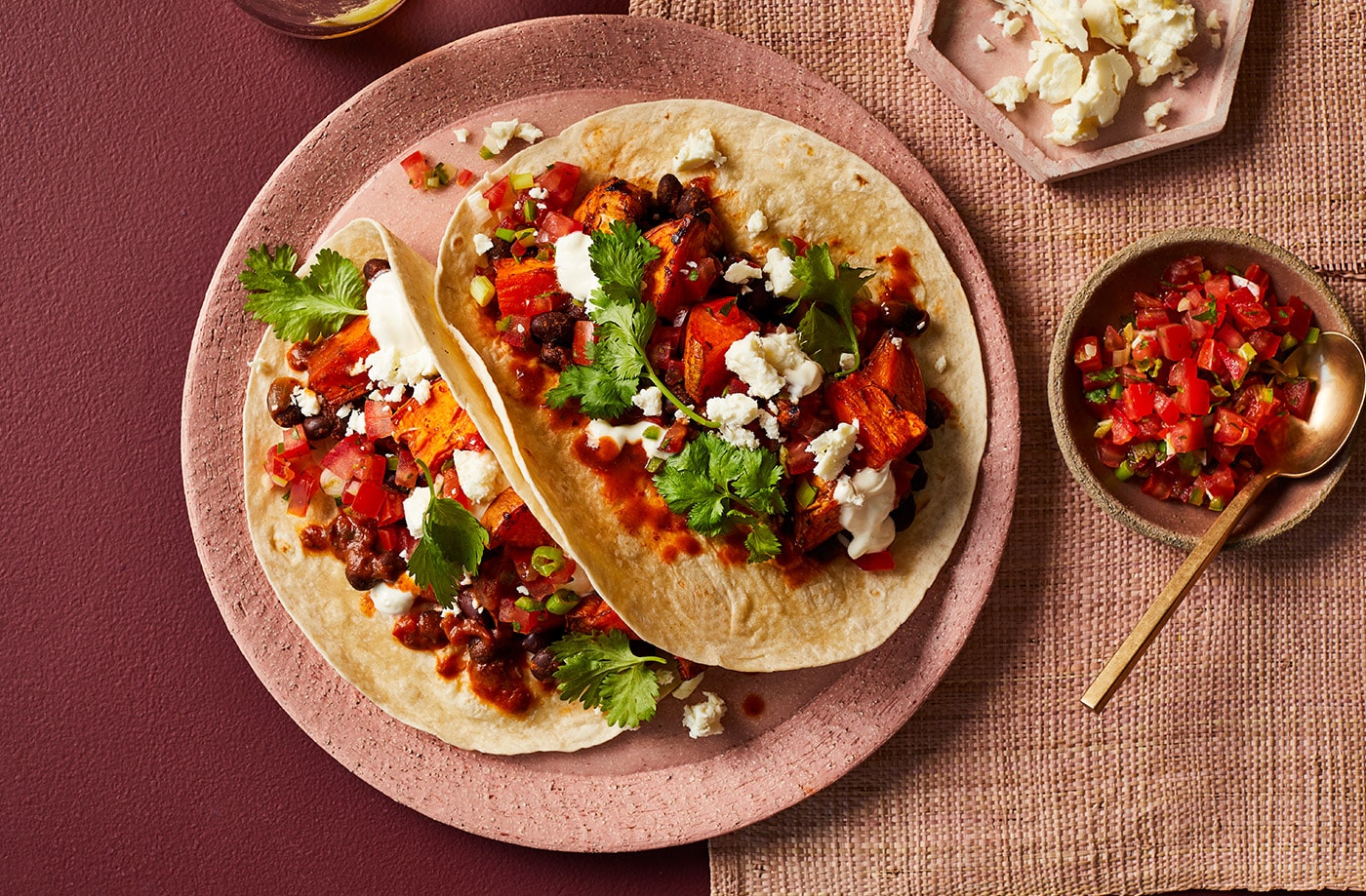 Chipotle black bean and sweet potato tacos