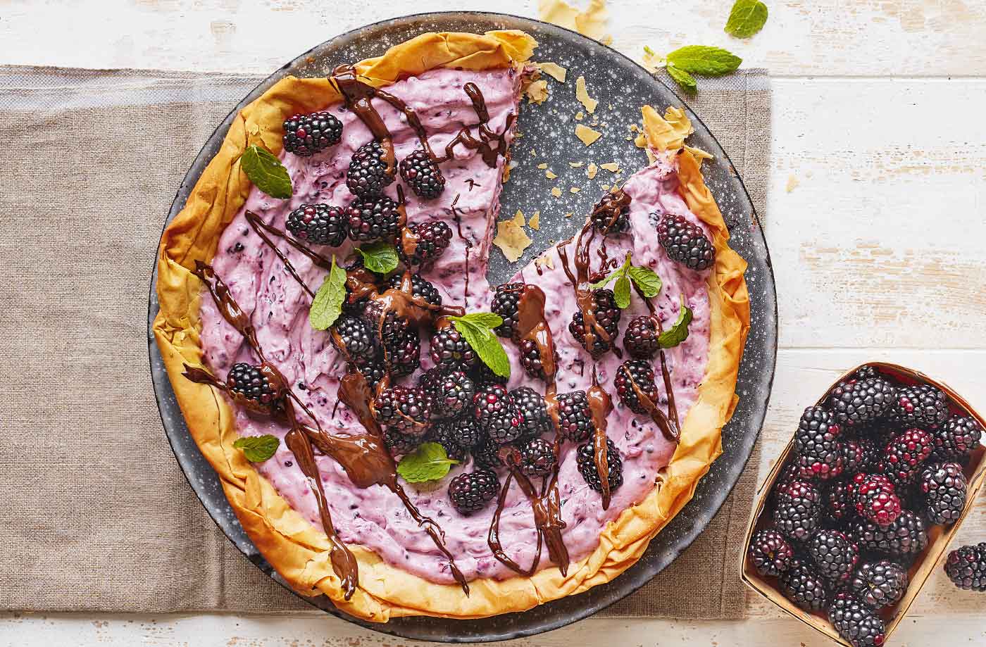 Blackberry filo tart