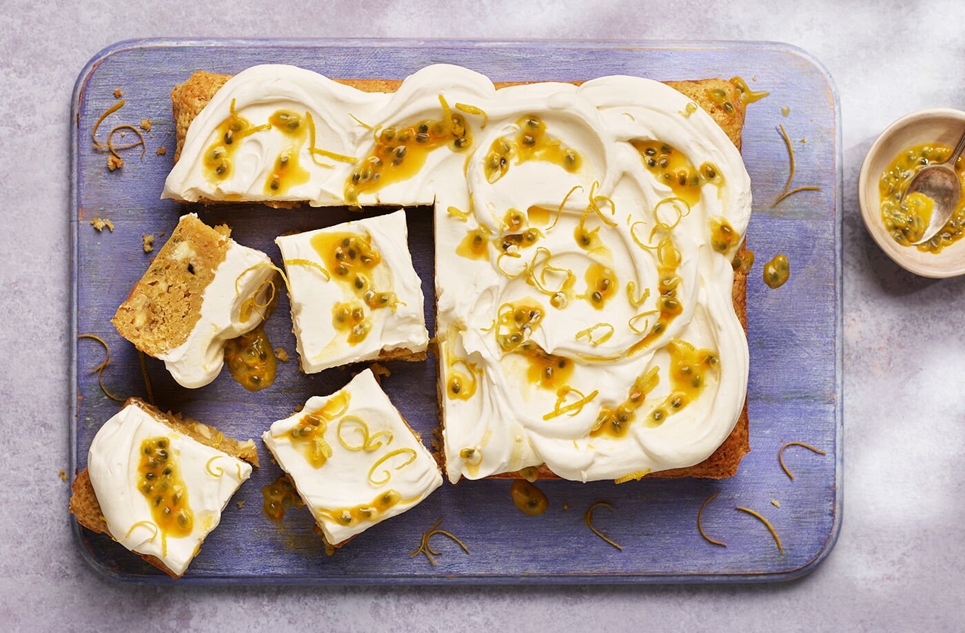 Lemon and passion fruit blondies