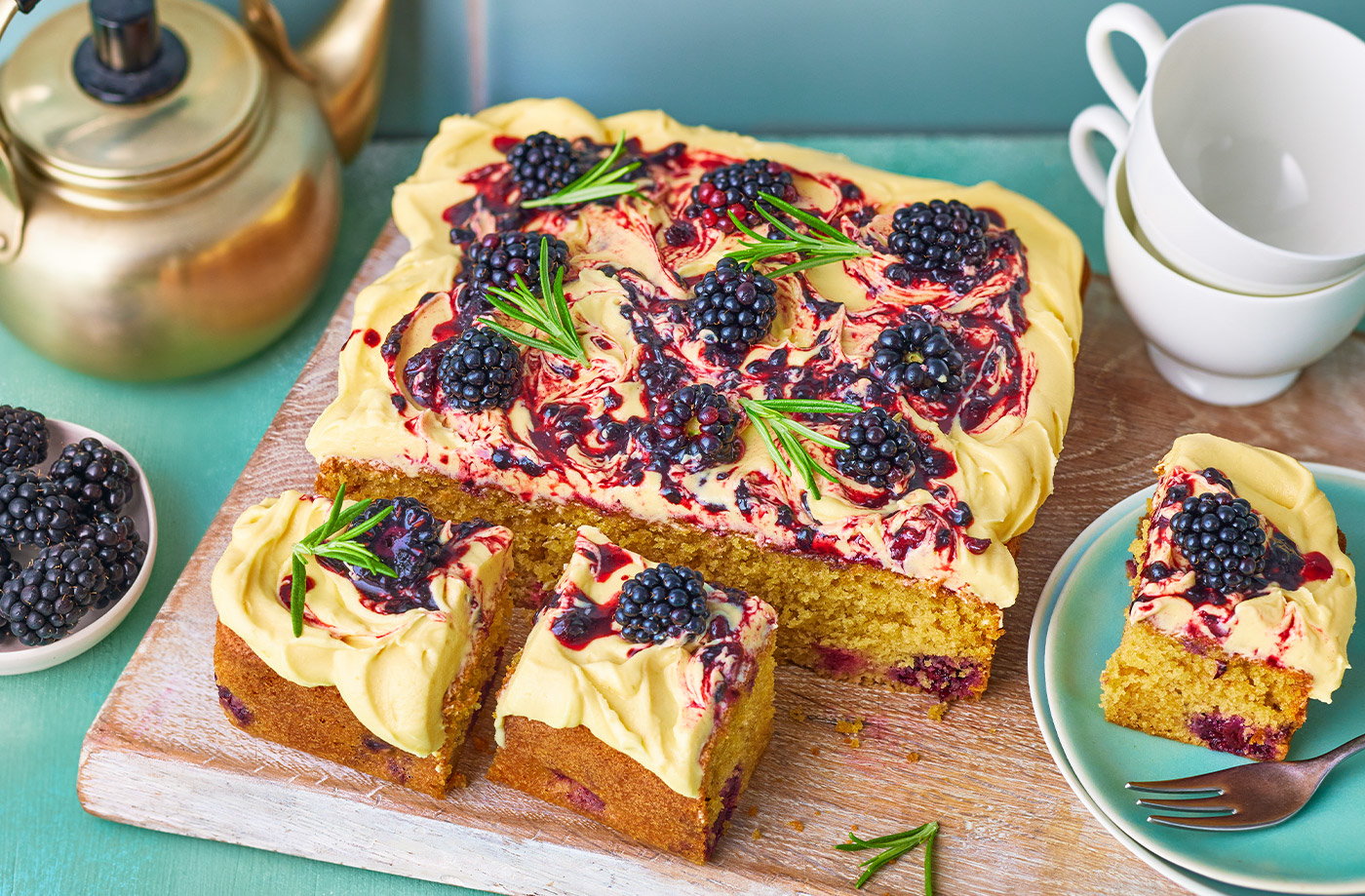 Blackberry and blonde chocolate traybake
