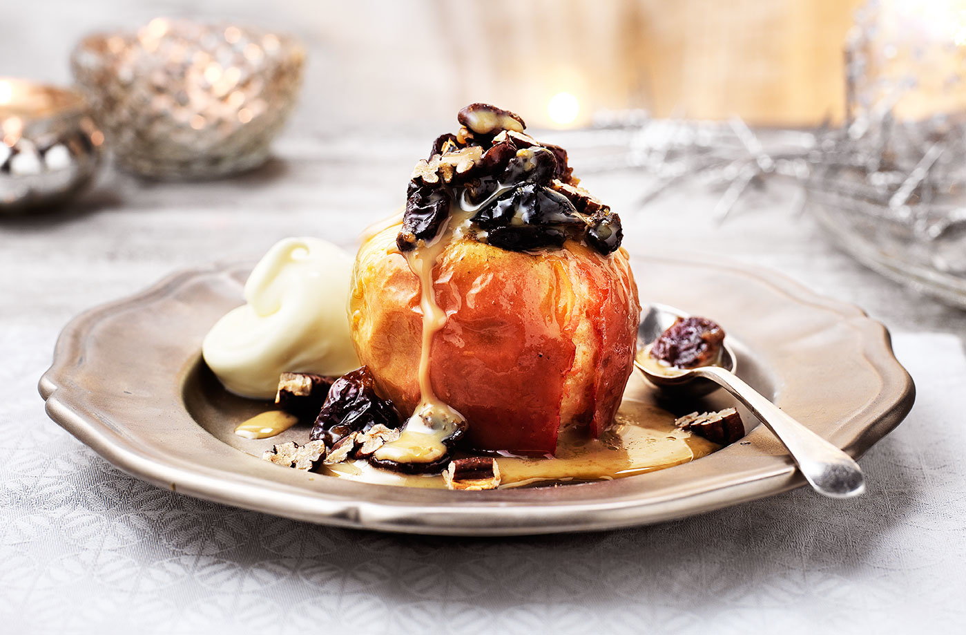 Salted caramel apples with spiced winter fruit and nuts