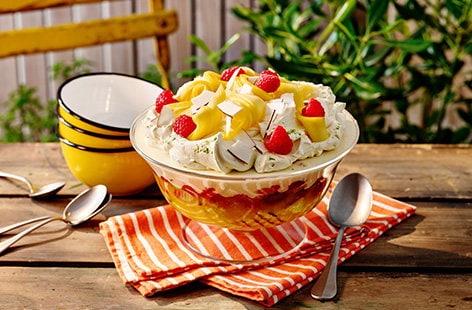 Image of "Coconut, mango and raspberry trifle"