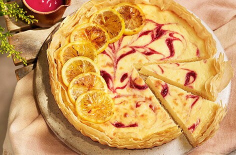 Lemon and raspberry ricotta tart