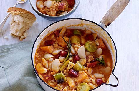 Image of "Butter bean, red lentil, sweet potato and chorizo stew"