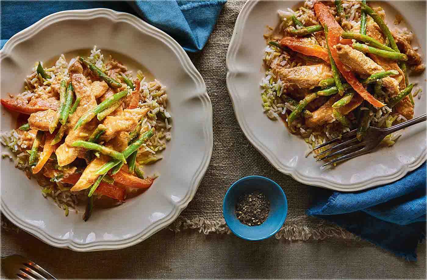 Turkey satay stir-fry with pilau rice