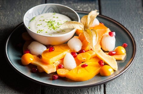Image of "Exotic fruit salad with lime cream "
