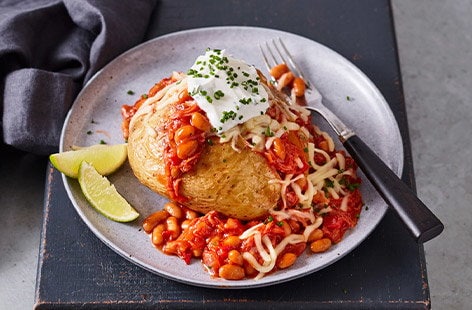Image of "Jacket potatoes and smoky BBQ beans"
