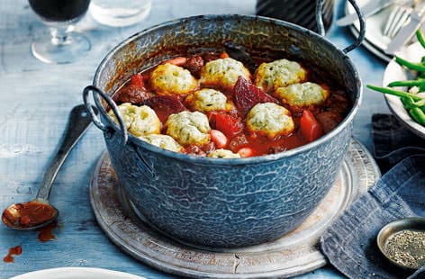 Image of "Beef, beetroot and butter bean stew with Stilton dumplings"