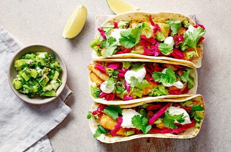 Image of "Crispy basa tacos with kiwi salsa"