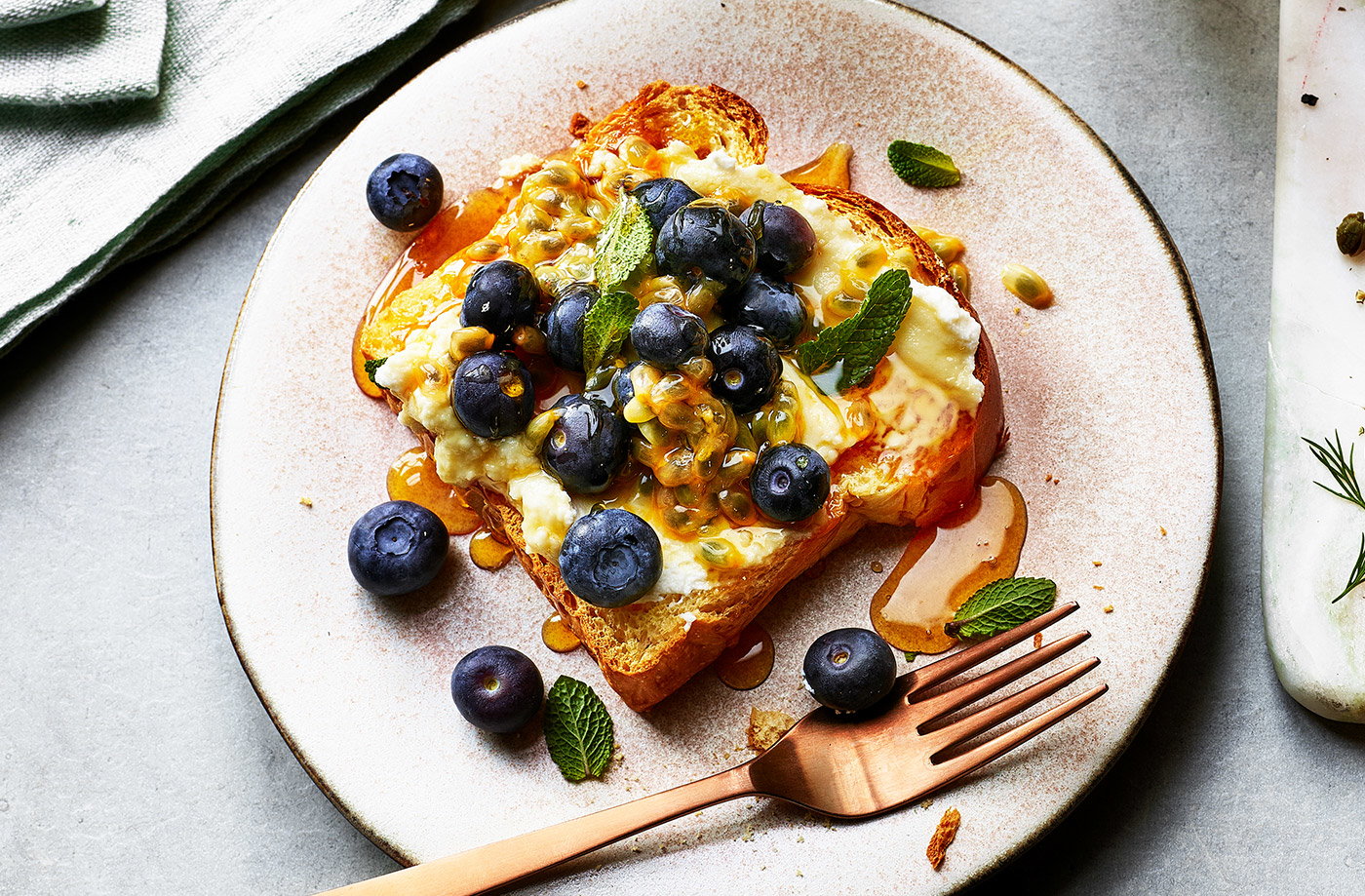 Ricotta and blueberry open sandwich