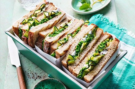 Image of "Ricotta, grilled courgette and pea sandwich"