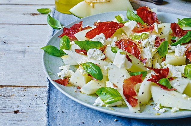 Melon, basil and feta salad