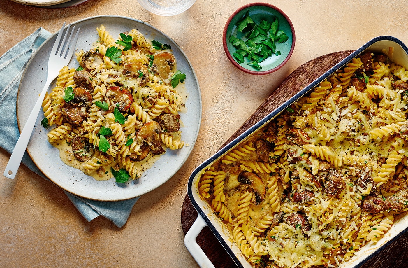 Leftover beef stroganoff pasta bake