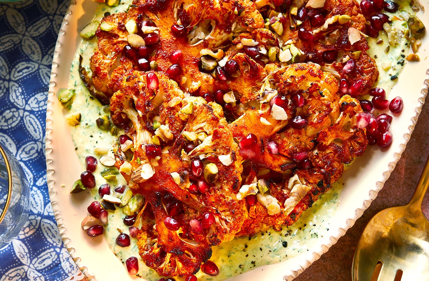 Nargisse Benkabbou's harissa-roasted cauliflower on turmeric yogurt