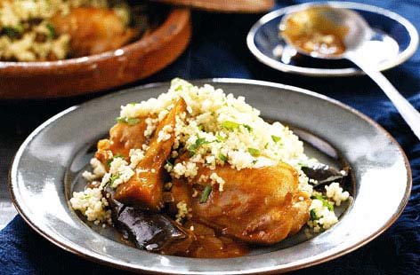 Image of "Chicken, couscous and aubergine tagine"