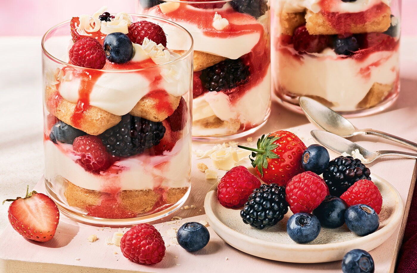 Cheat's berry tiramisu jars