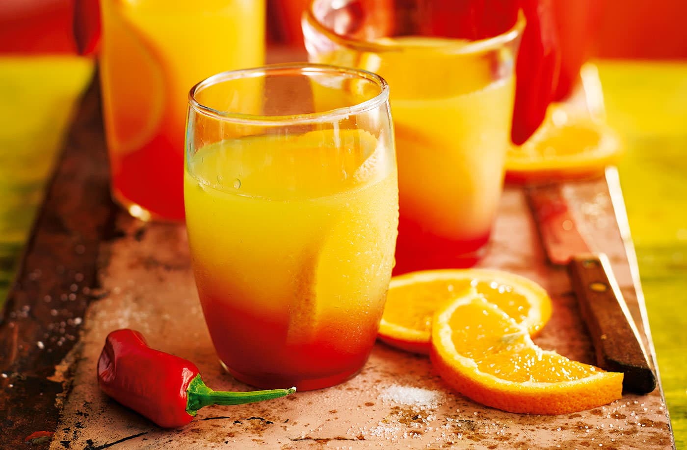 Chilli-infused tequila sunrise