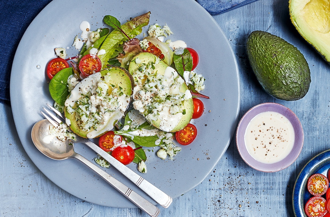 Crab-stuffed avocado with buttermilk dressing