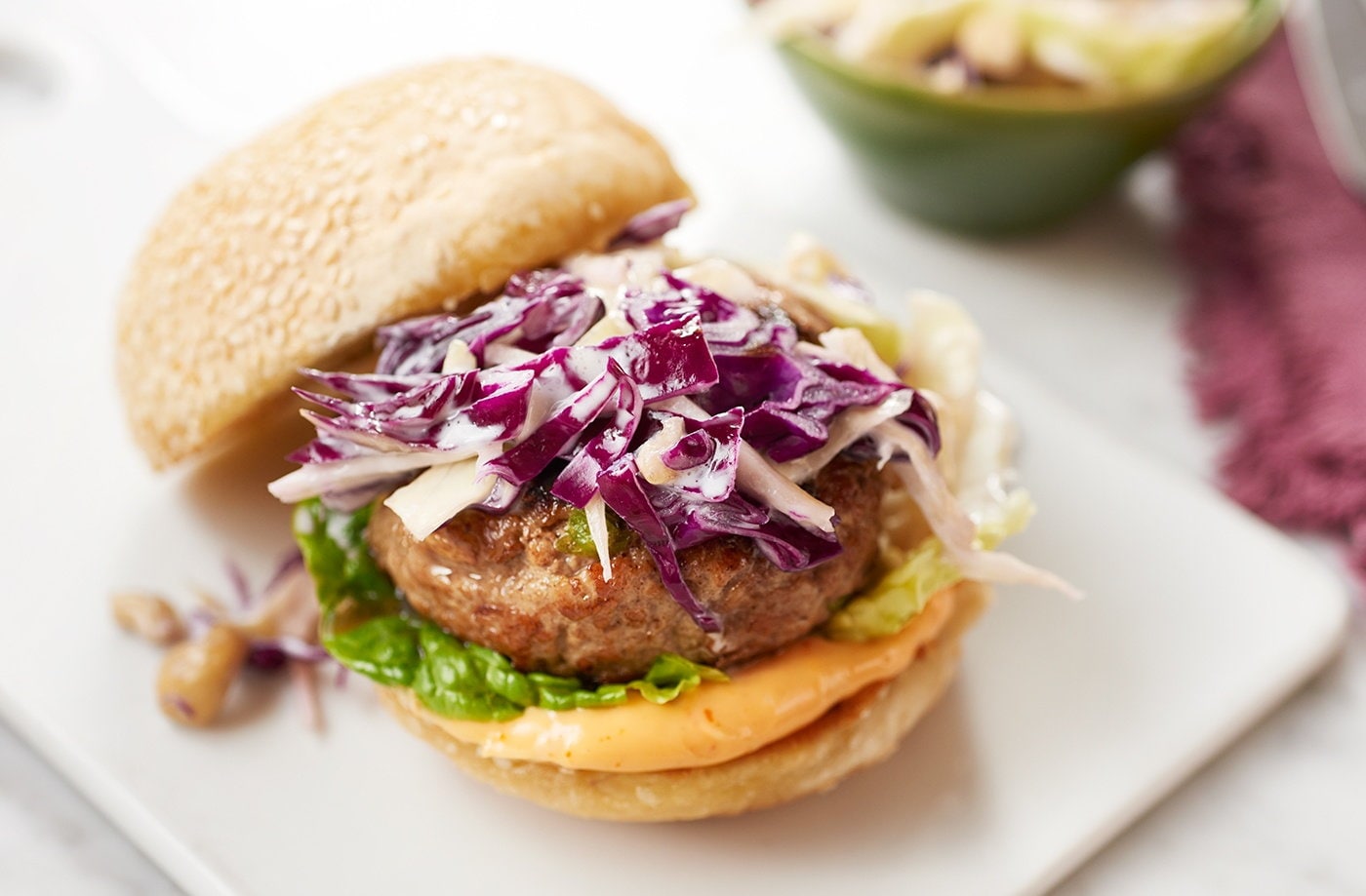 Gingery pork burgers with Asian slaw