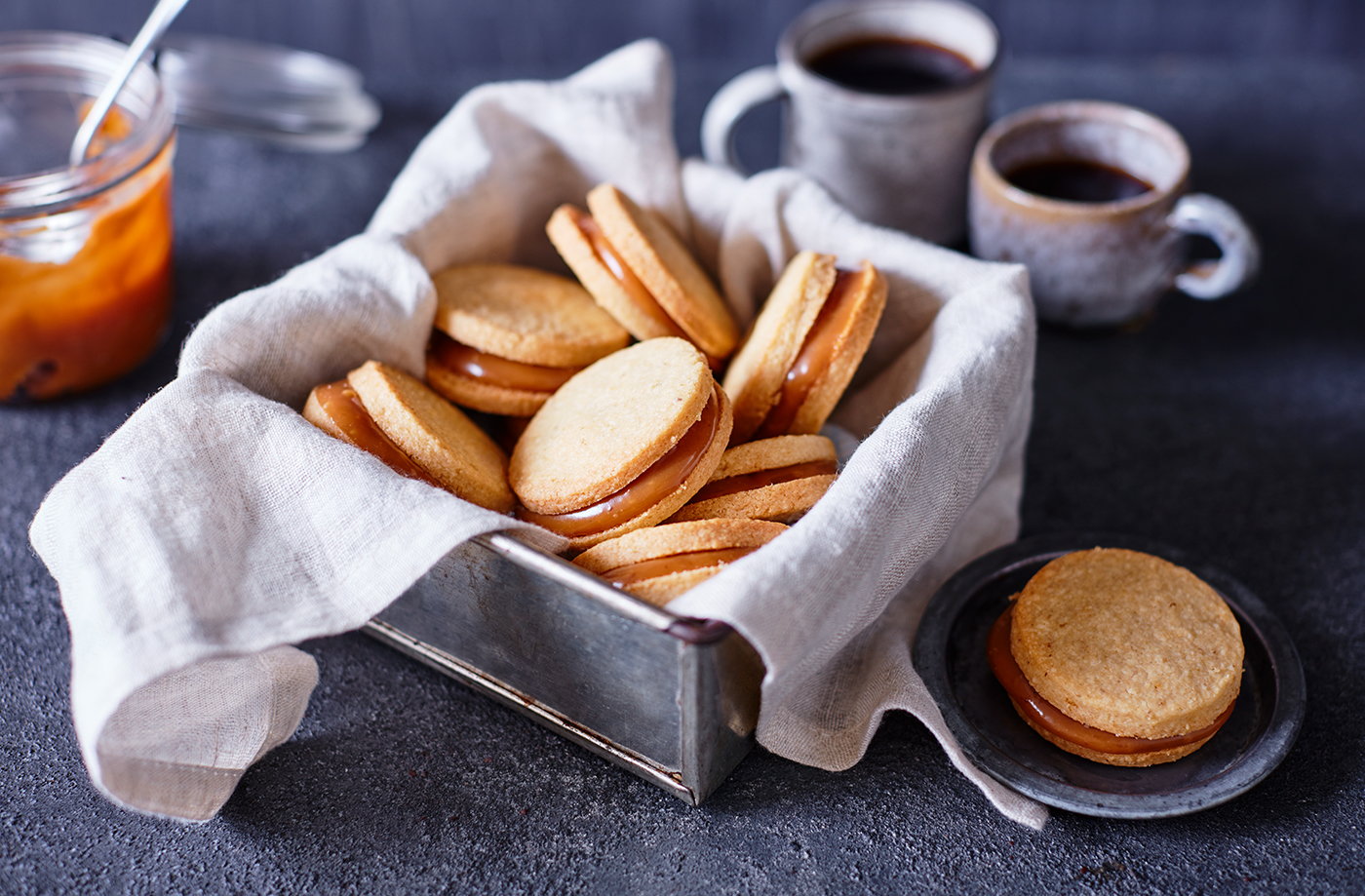 Whisky caramel oat shortbread sandwiches