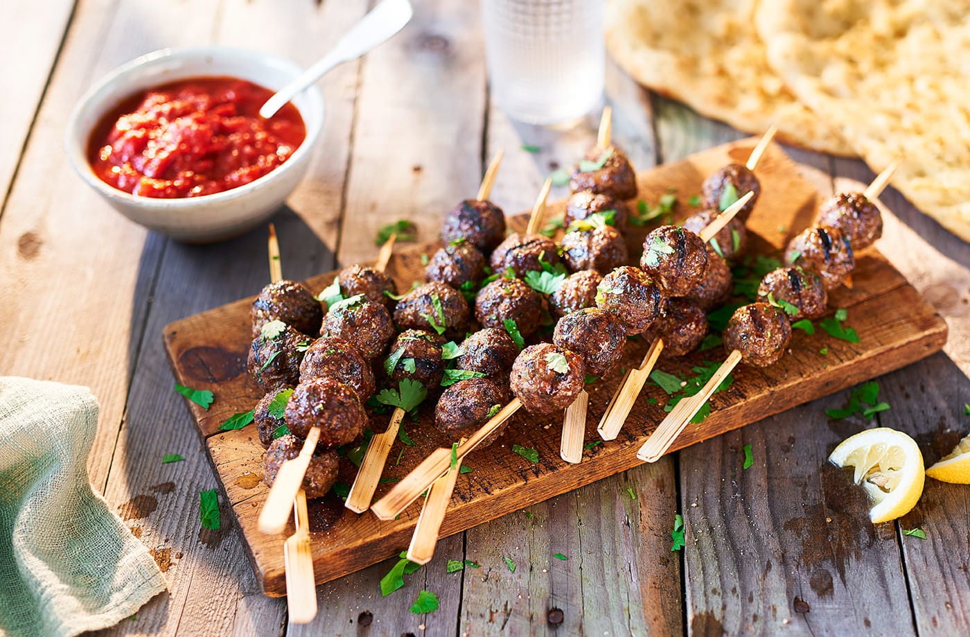 Beef kofte with spiced tomato sauce