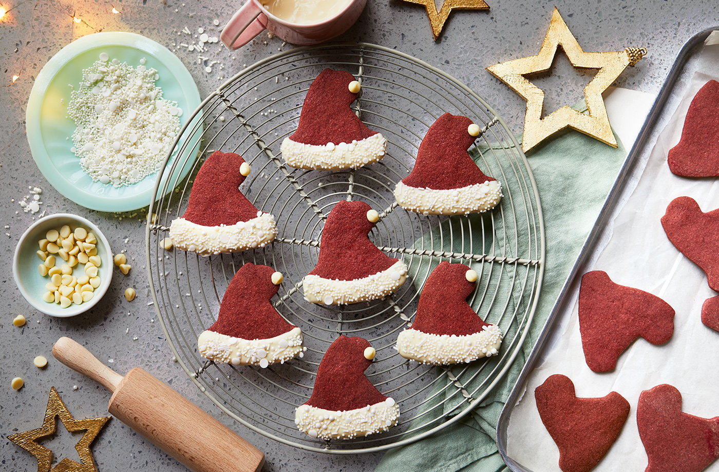 Red velvet Santa hat cookies
