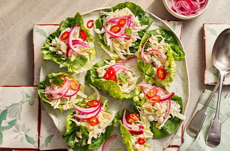 Image of "Coronation chickpea lettuce cups"