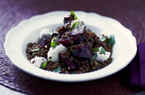 Roast beetroot with lentils and goat's cheese