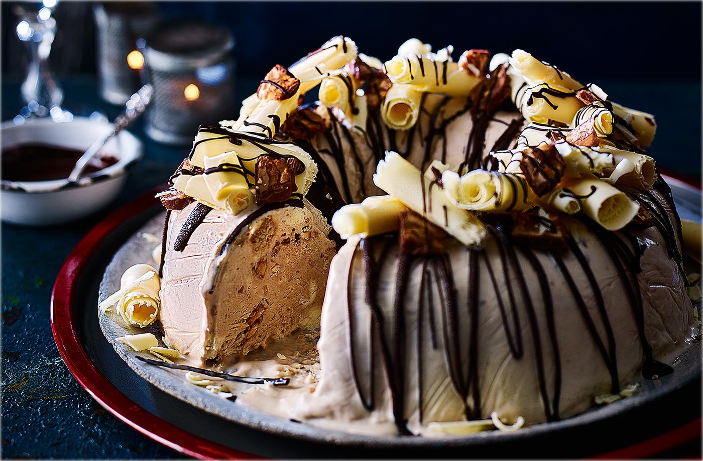 Chocolate and caramel ice cream bundt