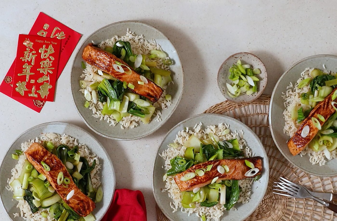 Hoisin salmon with rice