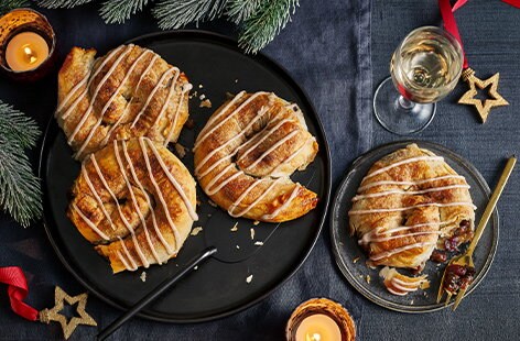 Image of "Mincemeat boureka filo swirls with cinnamon icing"