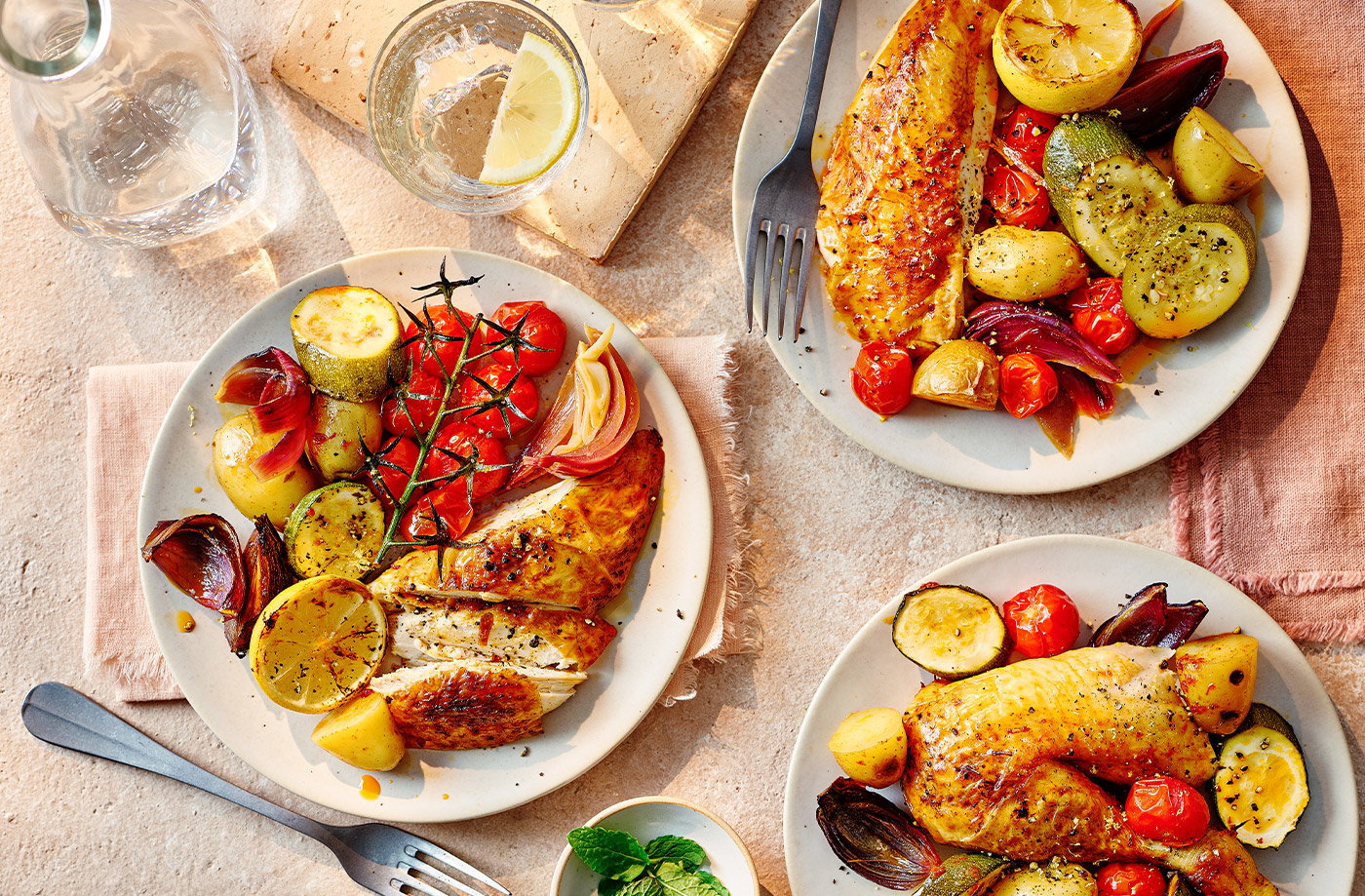 Harissa roast chicken with blistered summer veg