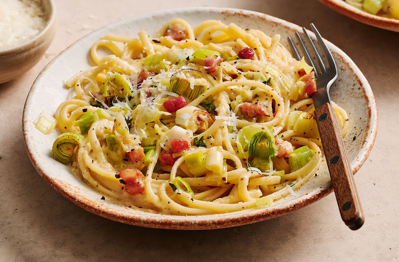 Leek, thyme and pancetta carbonara
