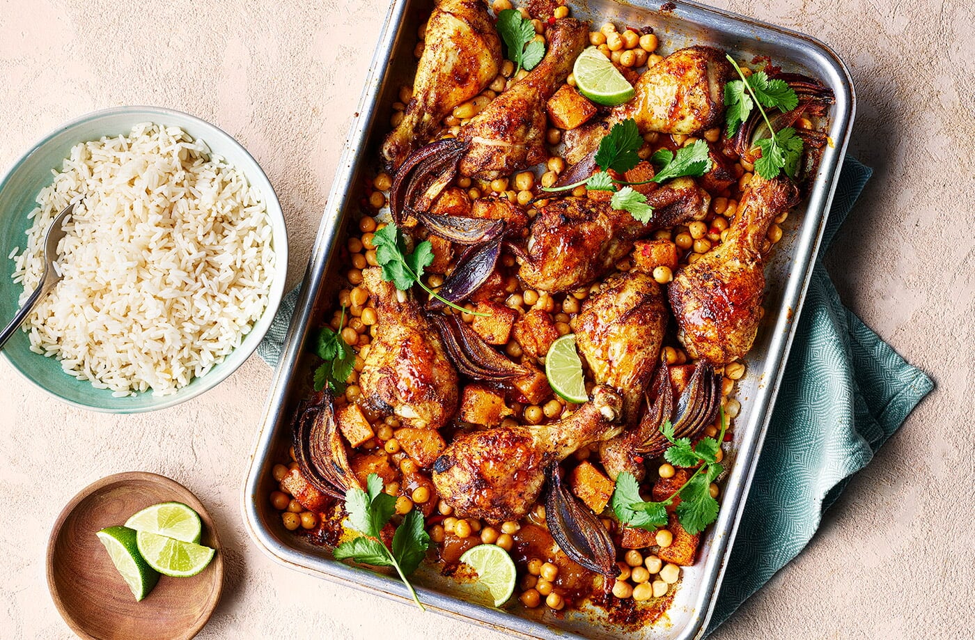 Chicken and mango chutney traybake