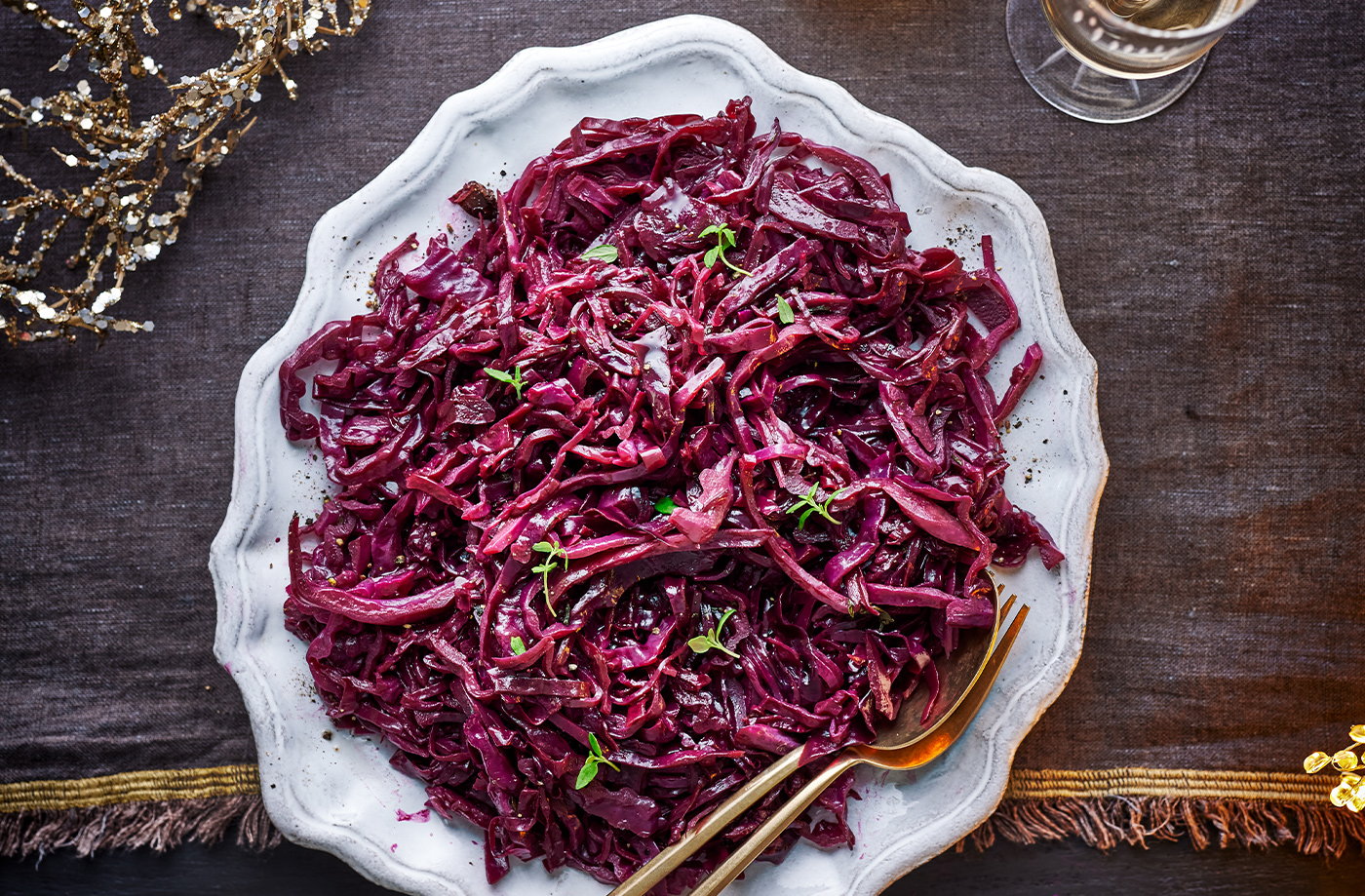 Sherry and pomegranate red cabbage