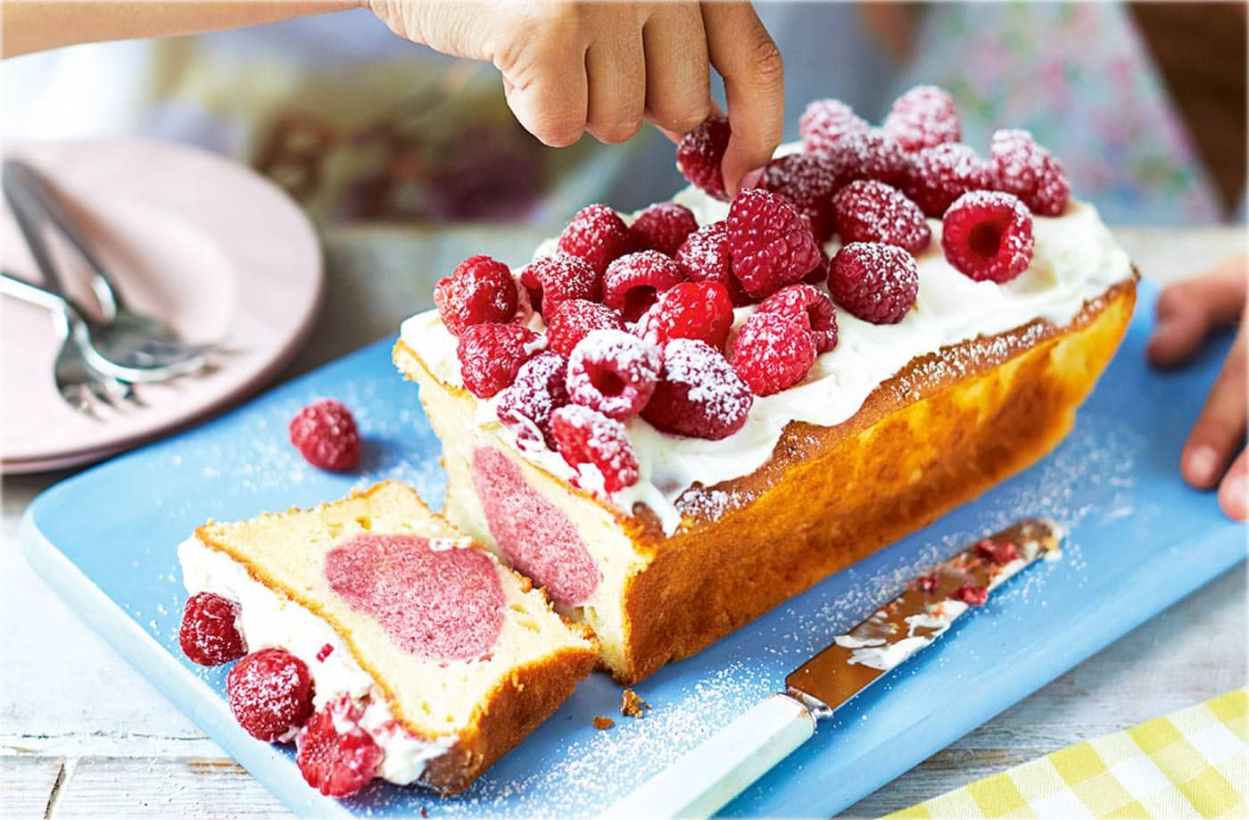 Raspberry heart loaf cake
