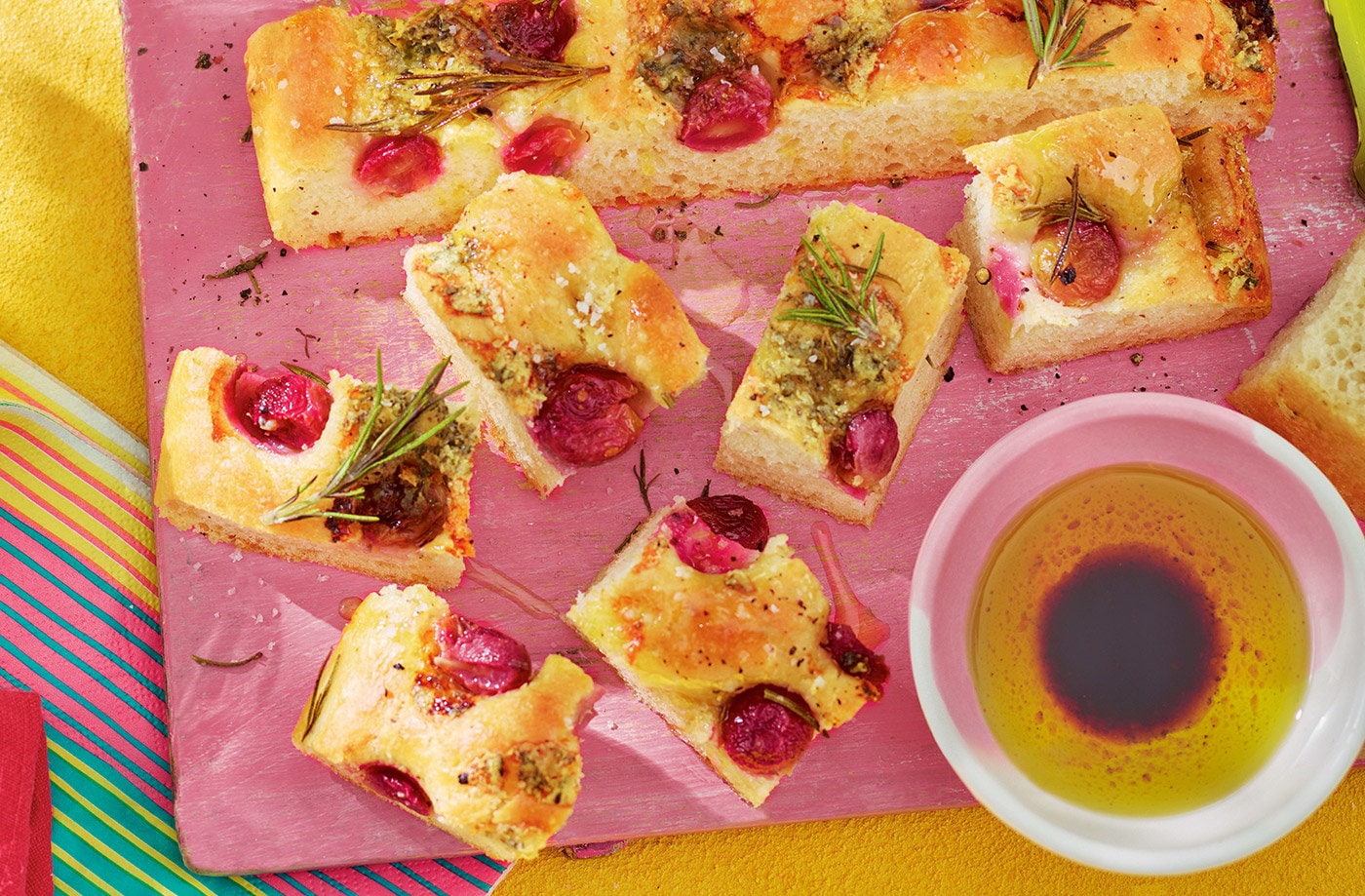 Stilton and grape focaccia