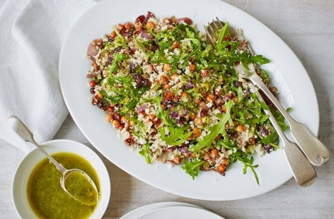 Image of "Cauliflower couscous and roasted chickpeas with pesto"