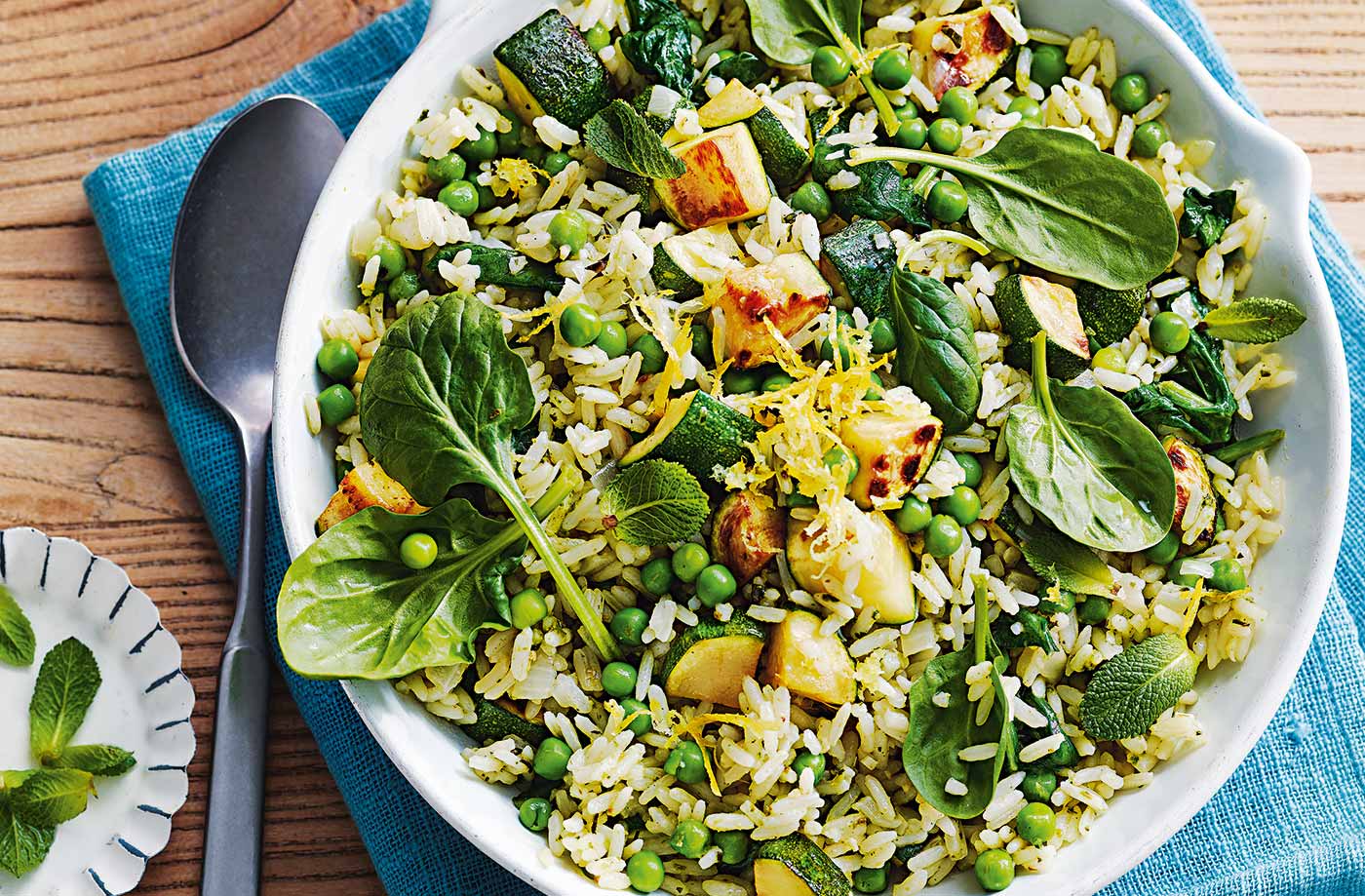 Courgette, pea and lemon pilaf