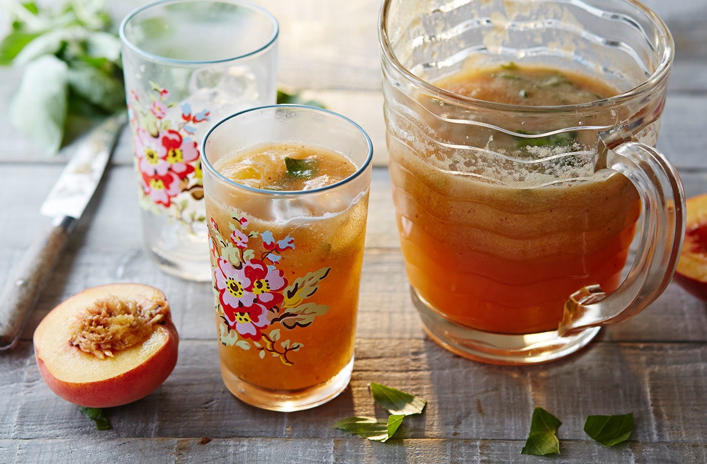 Peach and basil agua fresca
