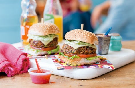 Image of "Mexican bean burgers with guacamole"