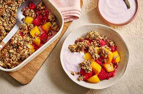 Mango and coconut breakfast crumble