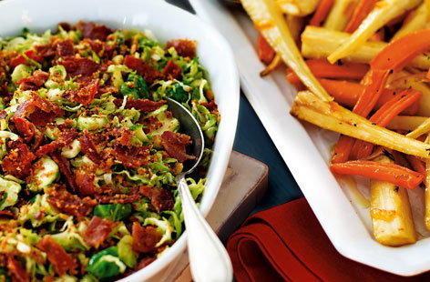 Image of "Shredded sprouts with lemon and bacon crumble"