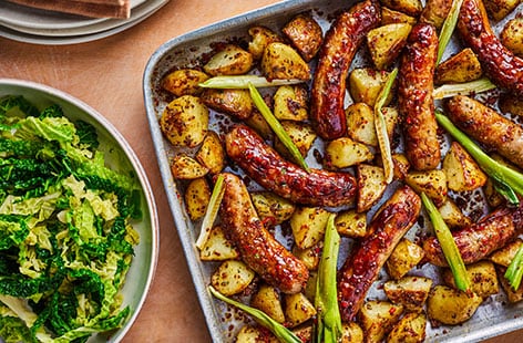 Image of "Honey mustard and garlic sausage traybake"