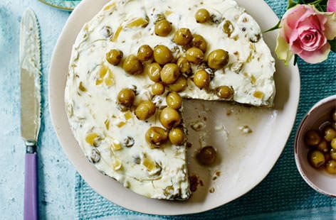 Image of "Gooseberry, elderflower and ginger cheesecake"