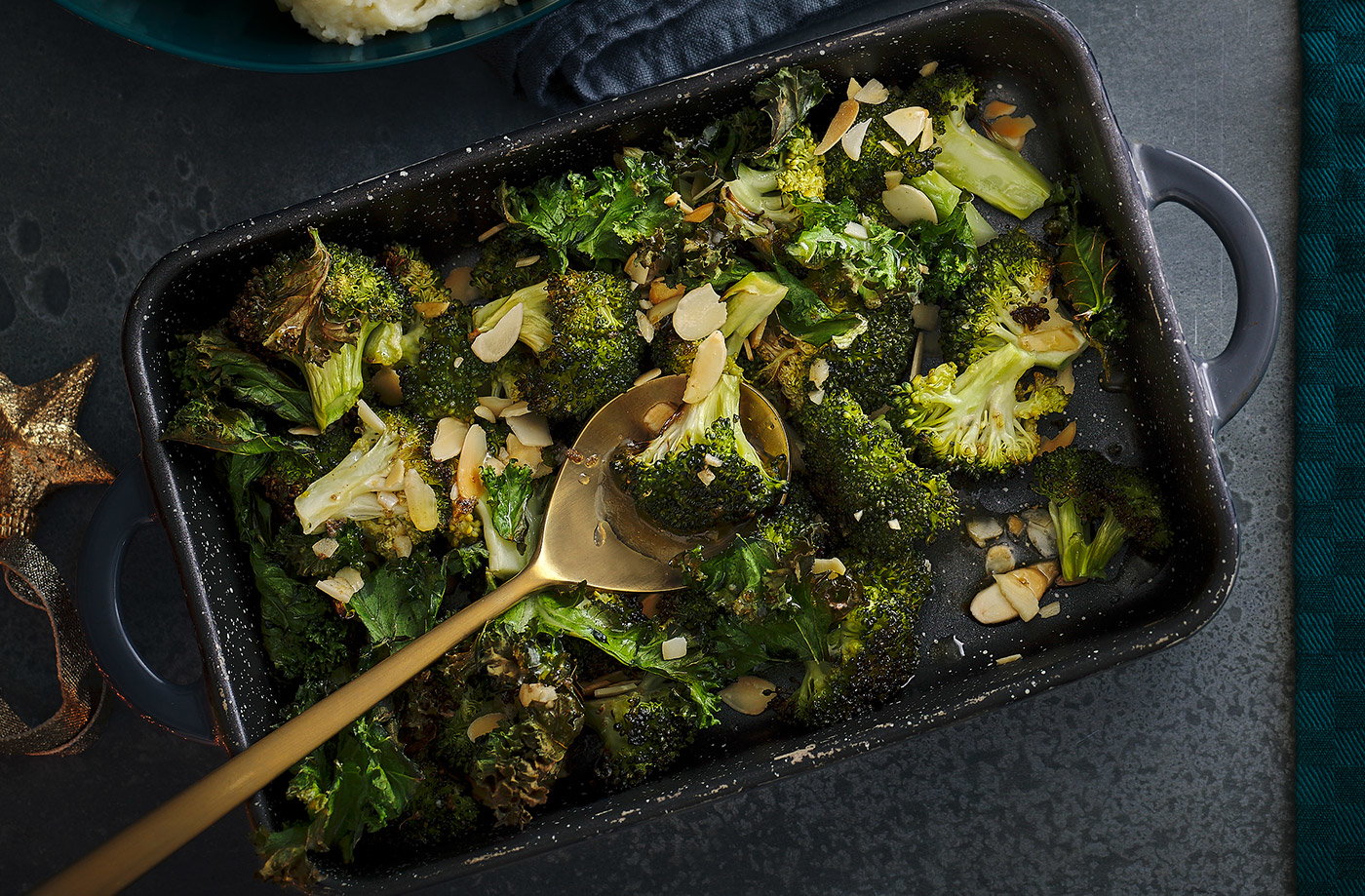 Roasted kale and broccoli